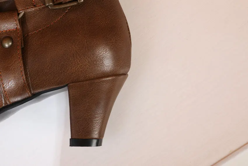 QUTAA/ г. Повседневные ботинки до середины икры из PU искусственной кожи с круглым носком без застежки осенне-зимняя модная женская обувь с пряжкой на квадратном каблуке размер 34-43