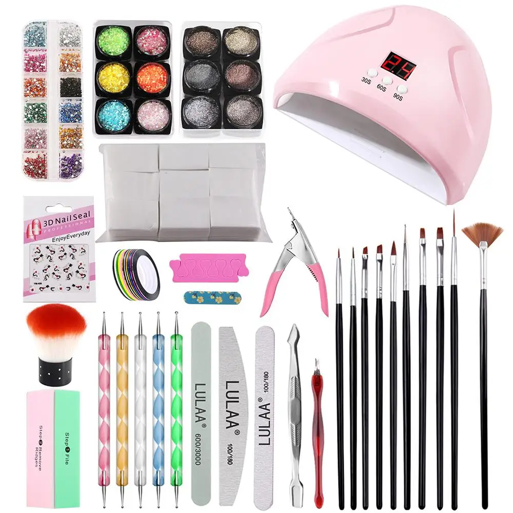 

ZK50 Nail Kit for Beginners Nail Art Tool Set Dispersion Powder Crystal Sequin Polish Glue Set Painted Nail Pen Set