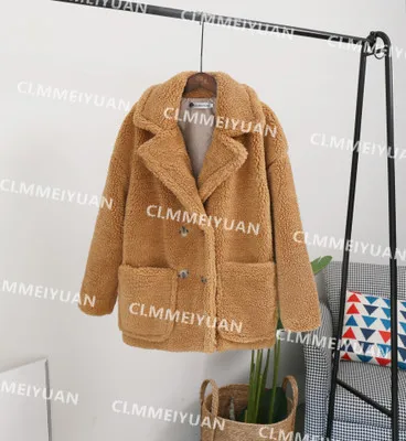 CAMEL Однотонные толстые плюшевые пальто из овечьей шерсти для женщин; теплая верхняя одежда из искусственного меха; пальто для женщин; коллекция года; Сезон Зима; Большие меховые пальто и куртки - Цвет: CAMEL