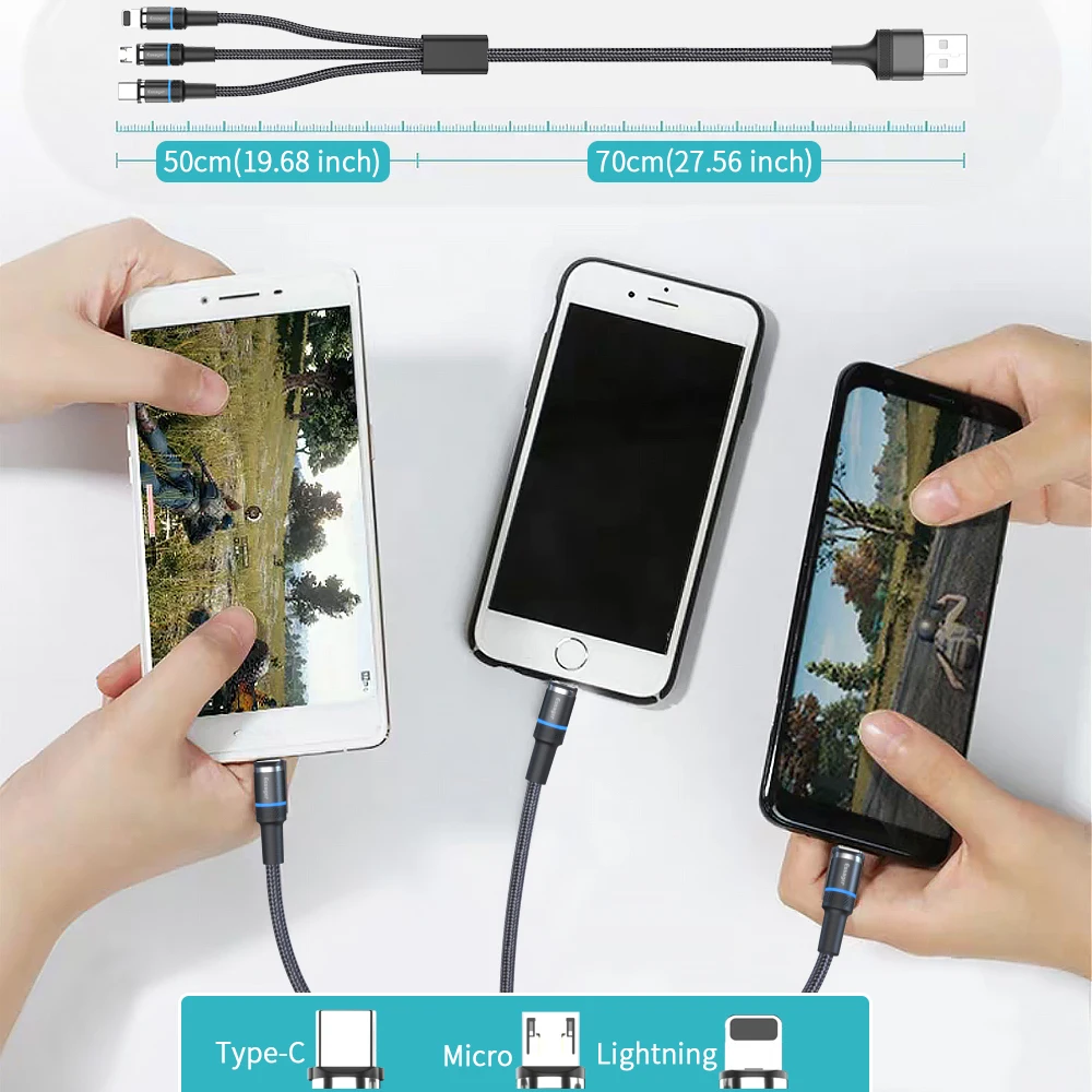 Essager 3in1 Magnetic Cable For iPhone Xiaomi Fast Charging Magnet Charger USB Micro Charge Cable Type 1 Essager 3in1 Magnetic Cable For iPhone Xiaomi Fast Charging Magnet Charger USB Micro Charge Cable Type 2