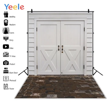 

White Wooden Door Brick Floor Wedding Photophone Child Baby Photography Backgrounds Photographic Backdrops For Photo Studio