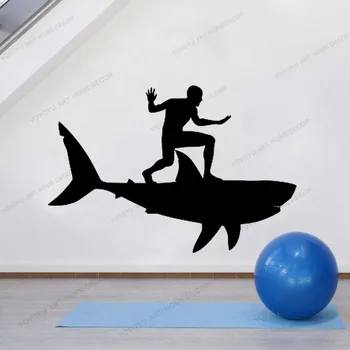 

Shark Surf Palm Gift Sea wall decals Windsurfer Boy Wall Decals Surfing Sports Decals Surfboard Wall Decals waves yw-158