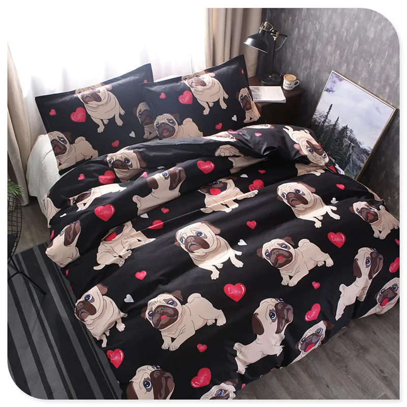 Modern Cute Bedding Set King Size Cartoon Dogs Kid Duvet Cover Sets Single Double Full Queen Bed Linens Black Color Quilt Covers (2)