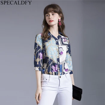 

Ladies Elegant Shirt Spring Summer Tops Women Print Vintage Blouse European Fashion High Quality Designer Runway Shirts Blousa