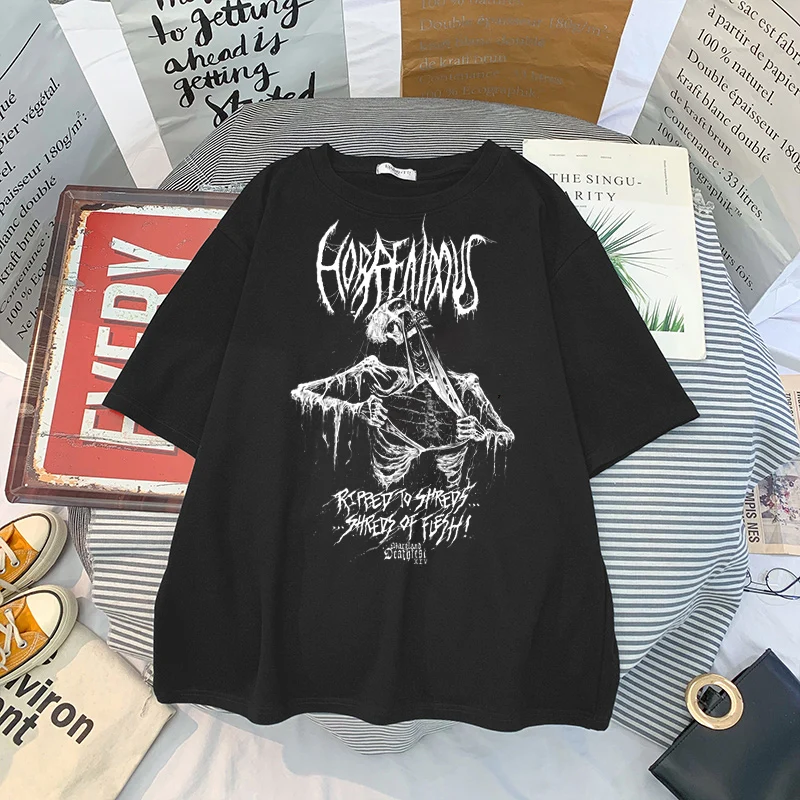 Summer Goth Female Tee Aesthetic Loose men and womenT-shirt Punk Dark Grunge Streetwear gothic Top T-shirts Harajuku y2k Clothes black t shirt for men