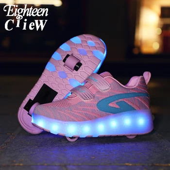 

2020 New Lighting Shoes Kids USB Charging Glowing Sneakers on Wheels Luminous Sneakers for Children with Lighting Size 28-40