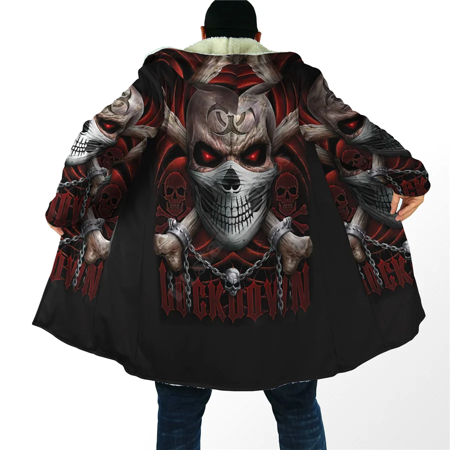 Winter Men For Women Skull Coat Cloak 3D Printed Cloak Fleece Wind breaker Warm Hood Cloak