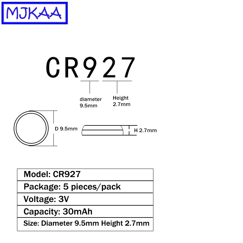 MJKAA 100 шт. CR927 3V литиевая батарея таблеточного типа ячейки Батарея DL927 BR927 ECR927 5011LC 35 мАч лампы электронные батареи