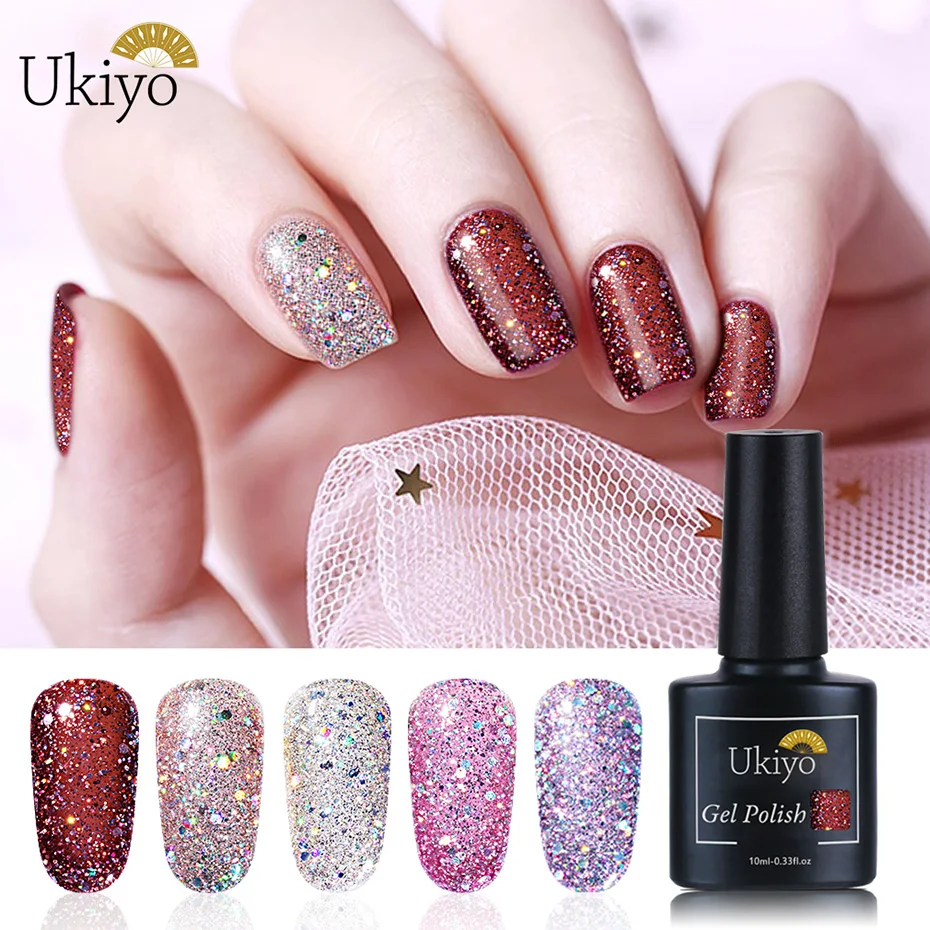 

Ukiyo Diamond UV LED Gel Polish Soak Off Glitter Nail Varnish Primer Nail Art Gel Nail Polish 10ML