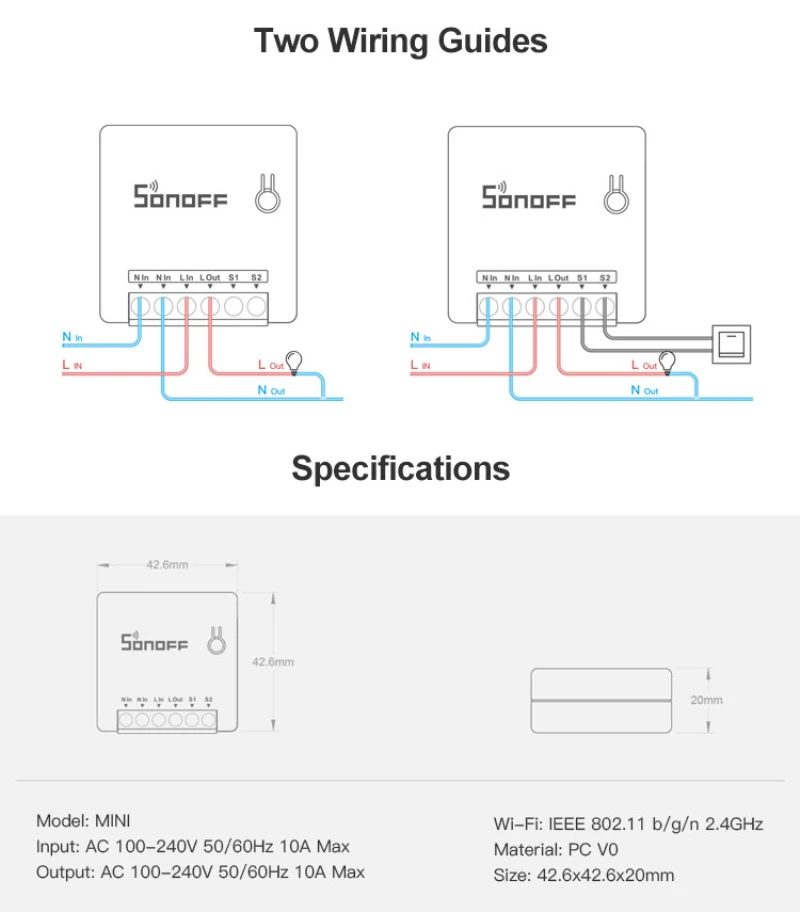 SONOFF Мини Wifi DIY Режим двухсторонний умный переключатель голосовой/APP/LAN пульт дистанционного управления внешняя работа для Alexa Magic домашняя Автоматизация