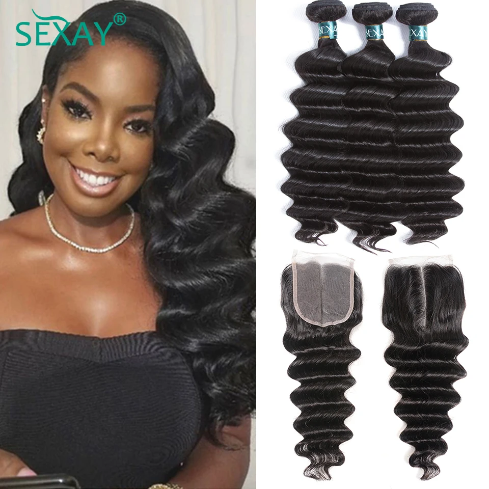 Sexay Deep Wave Bundles With Closure Pineapple Loose Deep Wave Remy Brazilian Human Hair Weave 3
