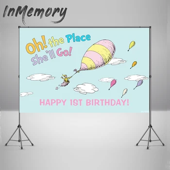 

Photography Backdrops Oh the place you'll go theme newborn custom children 1s birthday Background Photocall For Photo Studio