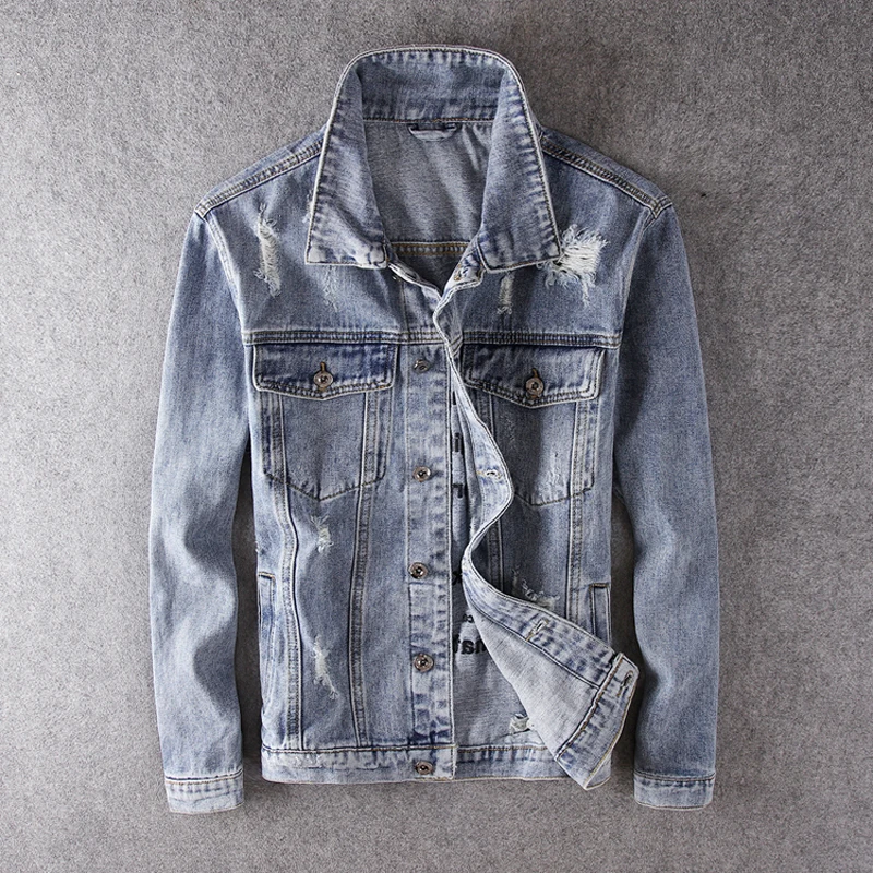 

2019 Autumn Fashion Men Jackets Blue Color Ripped Denim Coats Embroidery Designer Hip Hop Biker Jackets Men Bomber Jacket Hombre