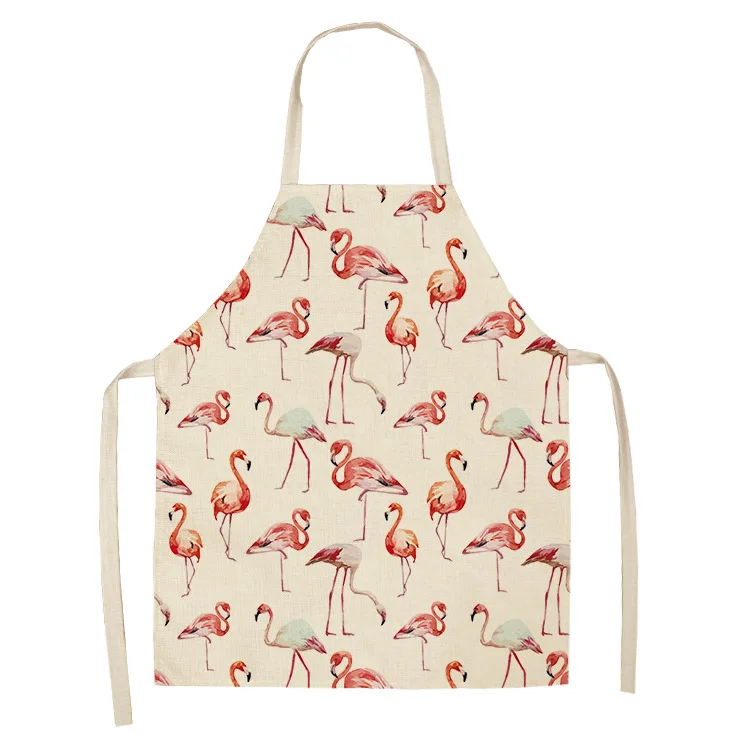 

Bird Apron Flamingo Pattern Kitchen Aprons Woman Adult Kids Cotton Linen Bibs Home Cooking BBQ Apron Cleaning Accessory