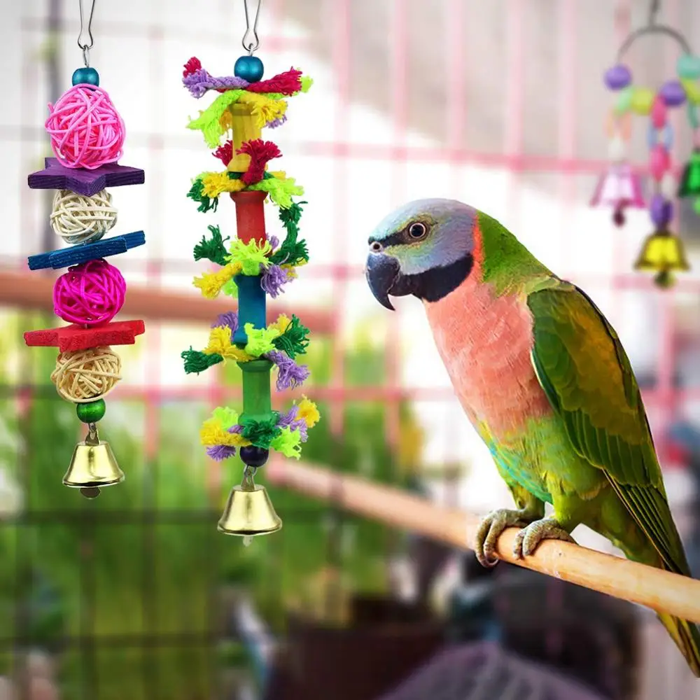 

Chewing Bird Parrot Swing Toys Hanging Bell Cage Hammock Toy for Small Parakeets Cockatiels Conures Parrots Love Birds 8Pcs