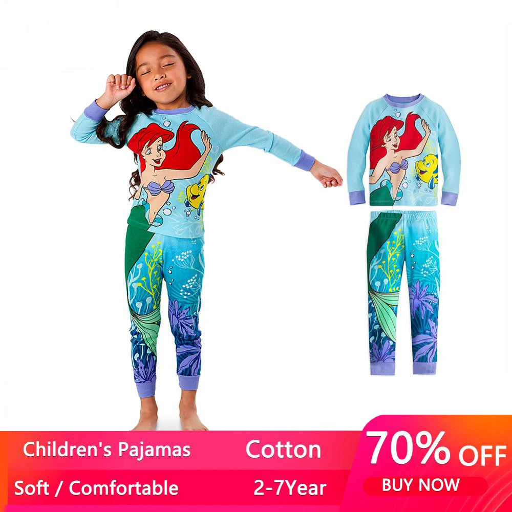 Hight Quality Mermaid Sleeping Beauty Kids Pajamas Sets Mickey