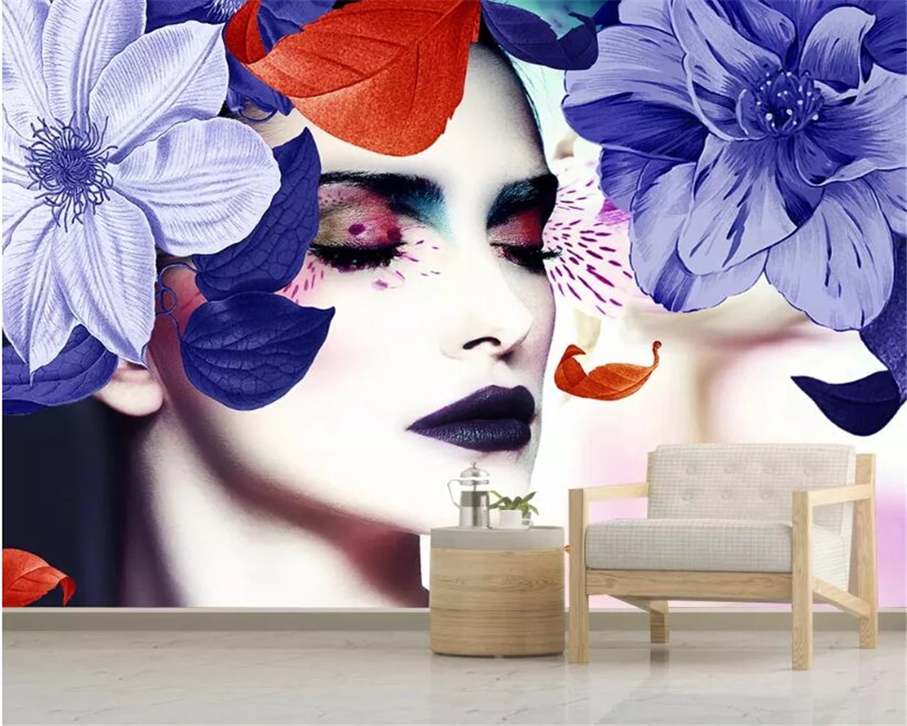 

Drop Shipping Photo Mural Wallpaper European Style Hand-painted Colorful Small Fresh Big Flower Beauty Background Wall Painting