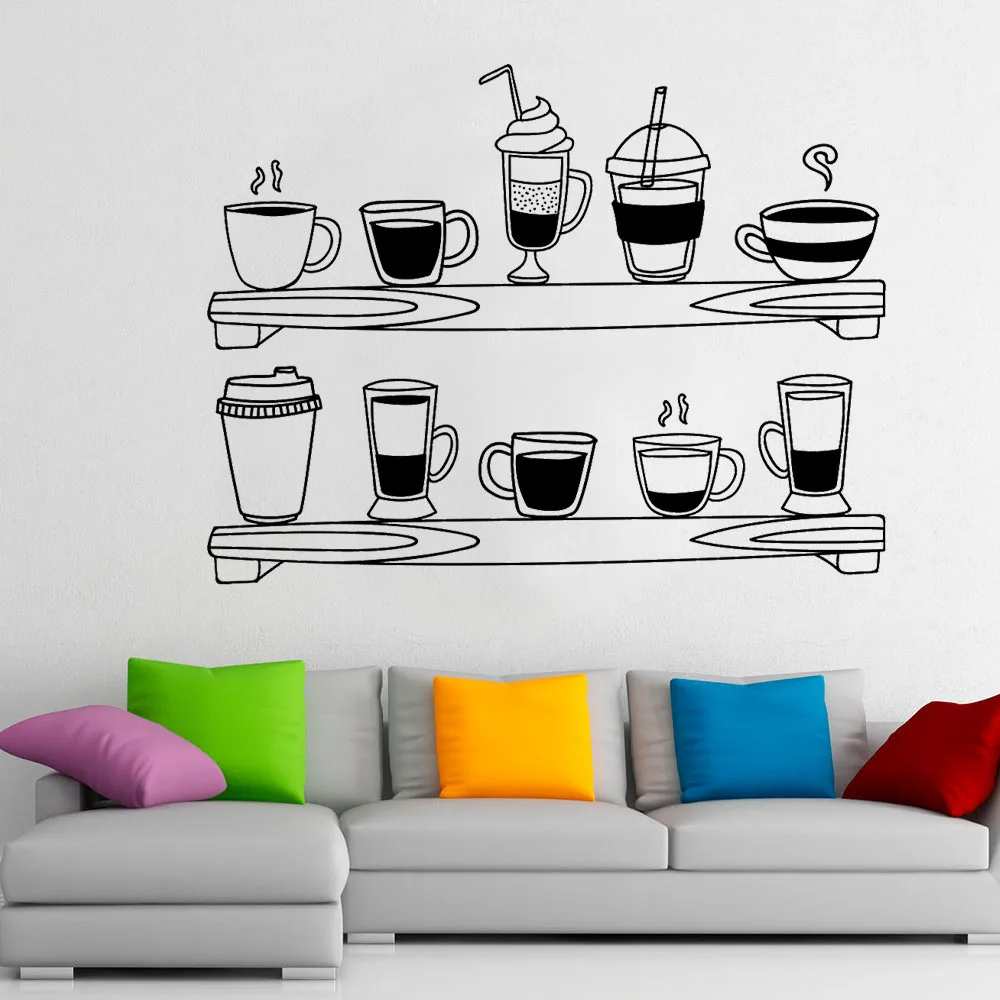 Drinks Shelves Wall Decal Coffee Tea Sign Door Window Vinyl Stickers Store Business Restaurant Cafe Bar Interior Decor Art E338 | Дом и сад