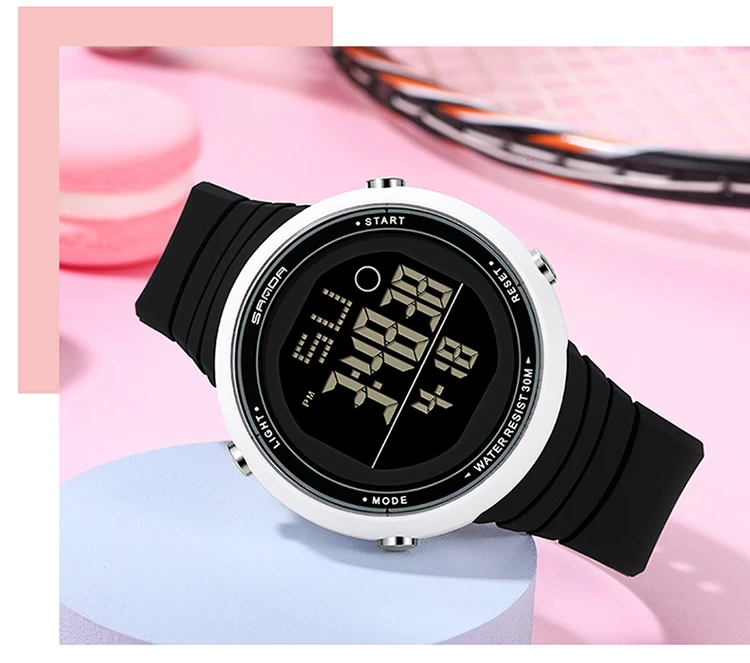 2021 SANDA New Fashion Trend Women Digital LED Sports Watch Multifunctional Waterproof Ladies Watch Silicone  Electronic watch