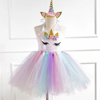 

Send Headdress New Style Sequin Gauze Hand Tied GIRL'S Gown Unicorn CHILDREN'S Dress Princess Dress