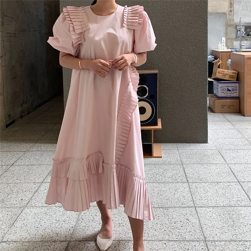 2021 new age-reducing pleated design super nice mid-length dress women