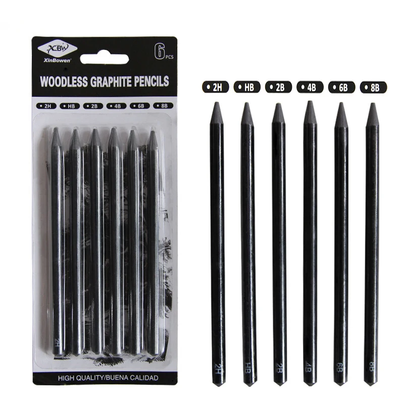 6PCS EZONE 6 шт. профессиональные эскизные ручки из чистого углерода 2B/4B/6B/8B/2 H/HB бездревесный уголь карандаш для набросок рисунок инструмент художественная поставка - Цвет: 6PCS