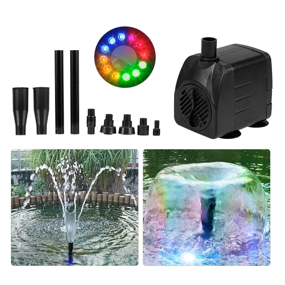 

1.1-1.5 M 10/15w Ultra-quiet Led Water Pump 12 Led Light Fountain For Aquarium Aquarium Air Pump Aquarium Accessories