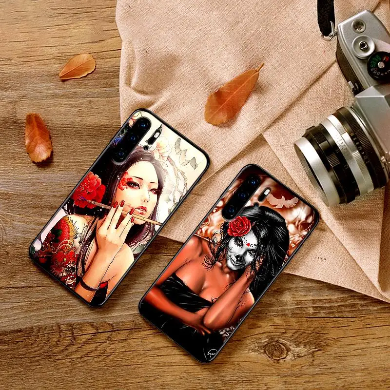 Fierce Татуировка Череп девушка для huawei Y6 Y7 2018 Y9 Prime 2019 Коврики 10 20 Pro Nova2 3 4 Lite Nova 2i 3i 5i