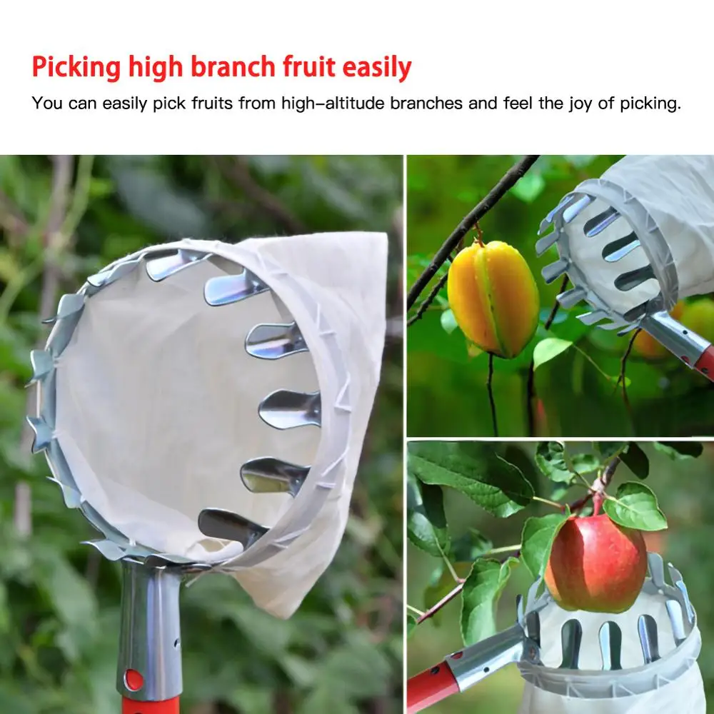 

New Metal Fruit Picker Convenient Fabric Orchard Gardening Apple Peach High Tree Picking Tools
