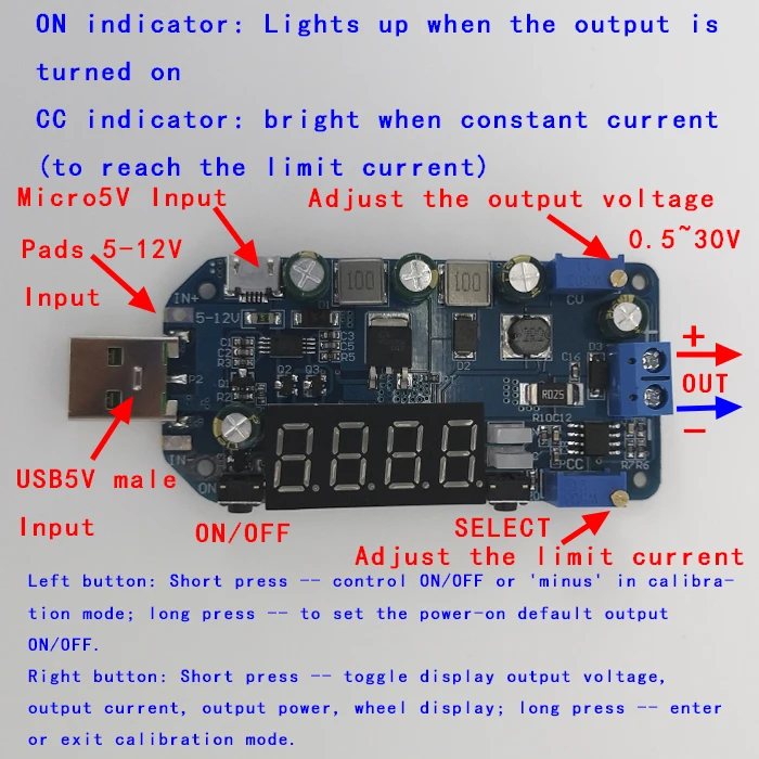 15 Вт регулируемый DC-DC CC CV USB 5 В до 3,3 В 9 в 12 В 24 в 30 в повышающий/понижающий модуль питания Регулируемый повышающий понижающий преобразователь