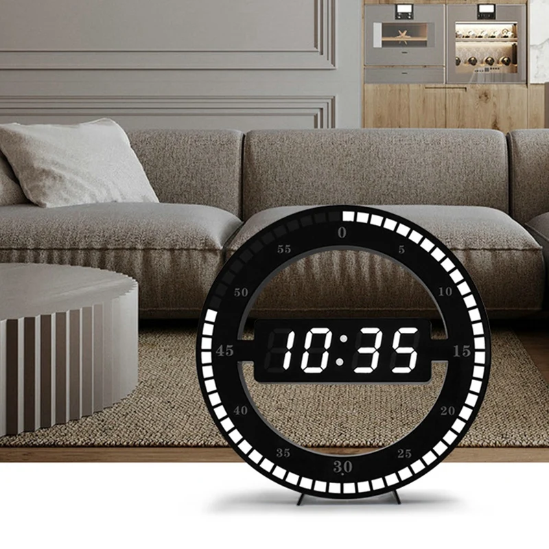 Электронные часы 3D полый светодиодный цифровой Автоматическая регулировка яркости круглые домашние настенные часы с американской вилкой черный пластик