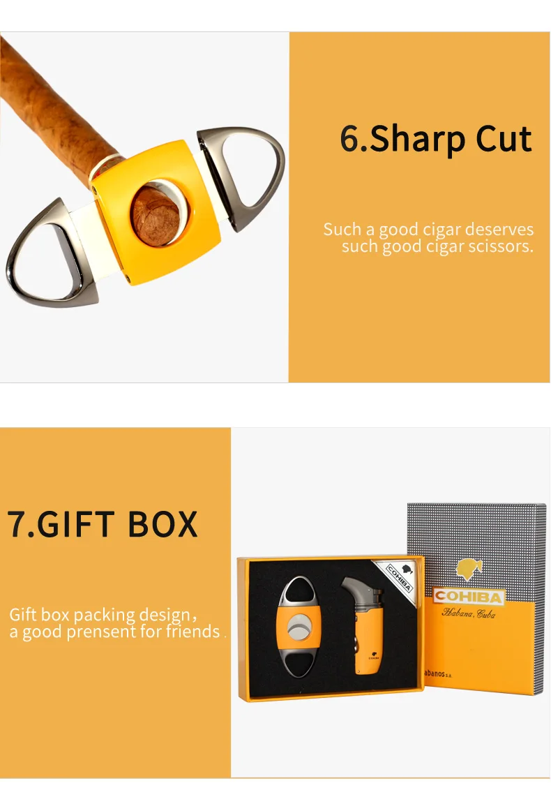 COHIBA зажигалка резак набор 2 фонарь зажигалки ветрозащитная Зажигалка для сигар острые резаки сигары аксессуары W/Подарочная коробка