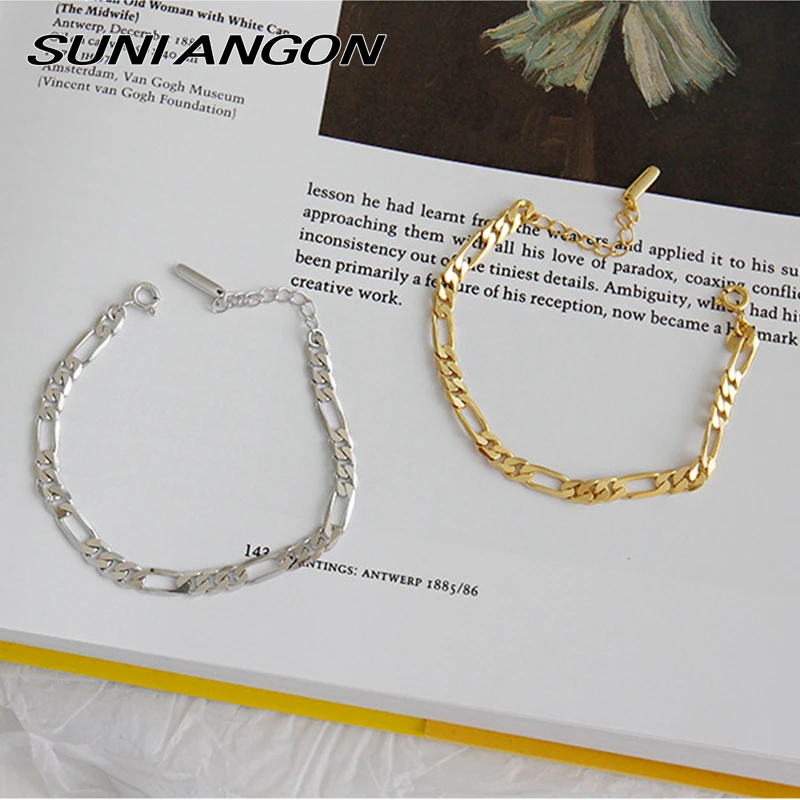 Толстый Браслет-цепочка из серебра 925 пробы, ювелирное изделие из нескольких элементов, золотая цепочка в западном стиле, Модный женский браслет