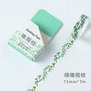 

1pcs Green Olive Branch Children Sticker Hand Account Album Decorative Water Color Washi Tape Office Adhesive Tape1.5CM*7M