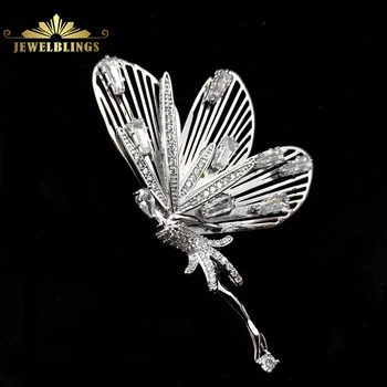 

Elegant Art Nouveau Style Micro Pave Clear CZ Flower Fairy Brooches Magic Tale Fairy Pin Women Dressy Prom Gift Graceful Jewelry