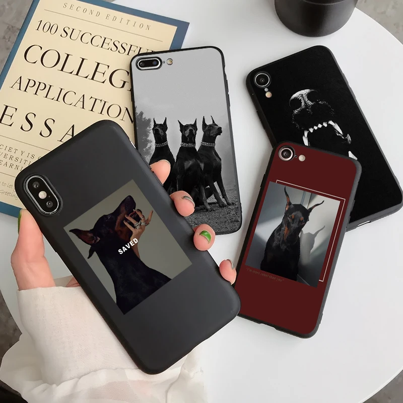 Animal Dog Doberman Phone Case For iPhone 12 Mini 11 Pro Max 8 7 6 6S Plus SE 2020 X XS XR 5 Black Silicone Back Cover Coque | Мобильные