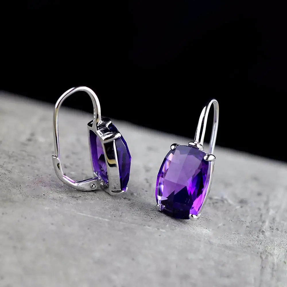 Фиолетовый Uglyless Square Purple Crystals Earrings Women Fashion Simple Geometric Earrings Real 925 Sterling Silver Brincos Bijoux E1495 - Цвет камня: Фиолетовый