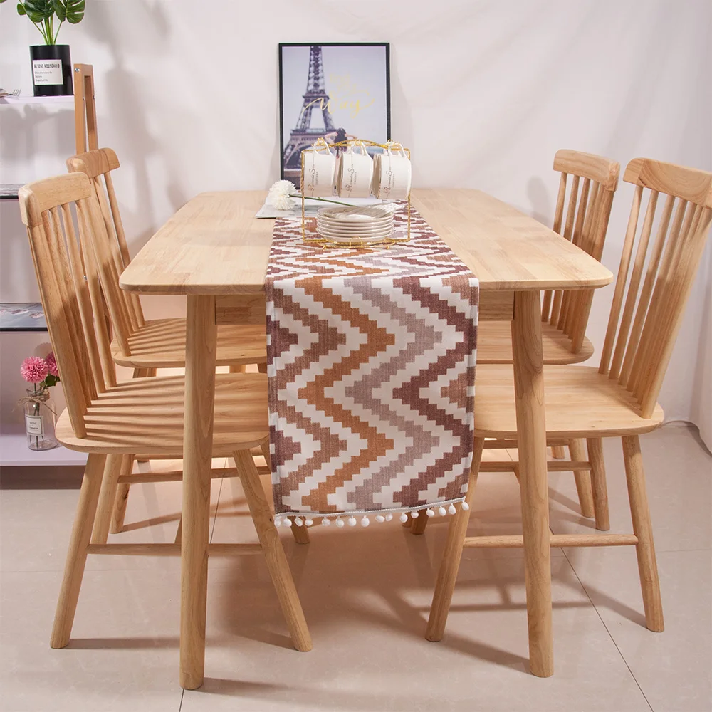 Brown Color Thick Soft Polyester Geometrical Mosaic Waves Printing Table Runner For Wedding Party Banquet Decor Cabinet Cover | Дом и сад
