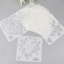 12Pcs Flower Heart Drawing Molds Plastic Children Painting Stencils DIY Paper Art Craft Card Label Scrapbook Bookmark
