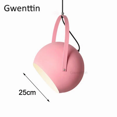 Pink D25cm Скандинавский Макарон круглый подвесной светильник для гостиной Кухонные светильники Современная подвесная Светодиодная лампа для дома арт деко светильник - Цвет корпуса: Pink D25cm