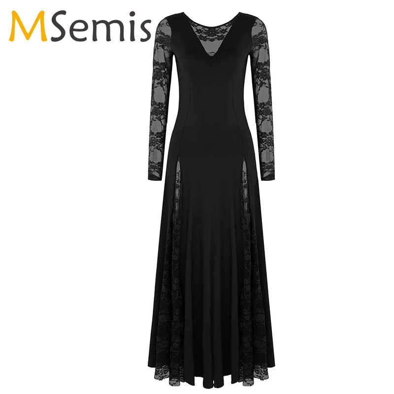 Women Ballroom Dance Dress Long Sleeve Lace Splice Waltz Tango Modern Swing Prom ballroom dress dance costumes | Тематическая