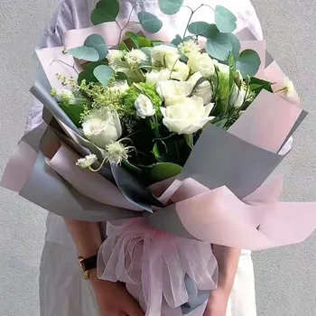 

20Pcs New Two-color Stitching Matte Paper Translucent Waterproof Gif Flower Wrapping Paper Cellophane Florist Supplies58*58cm