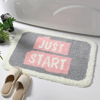 

New Nordic Bathroom Flocking Bath Mat Super Soft Microfiber Bathroom Carpet TPR Non-slip Absorbent Bath Rug Dust Floor Mat