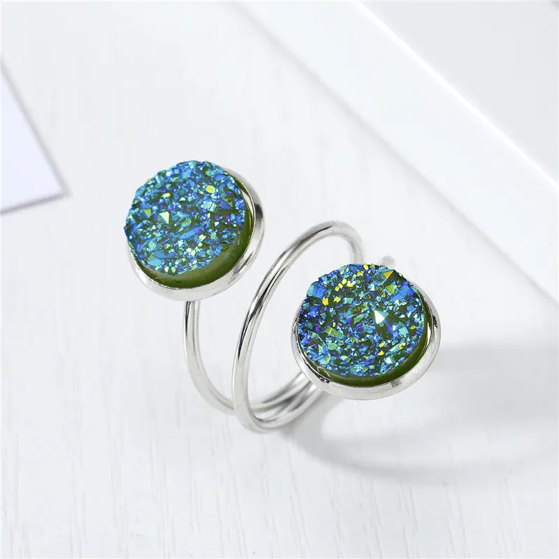 2020 New Adjustable Ring Druzy Resin Rings Round Drusy Geode Quartz Snake Rings For Women Jewellery Brincos R15 (3)