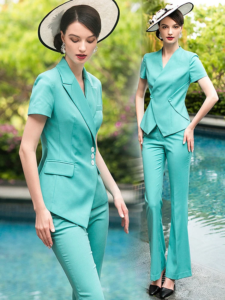 Vrouwen S Office Suits Set Professionele Vrouwelijke Zakelijke Dame Pak Plus Size Groene Blazer Broek Ontwerper Tailor 2019 Gratis Schip