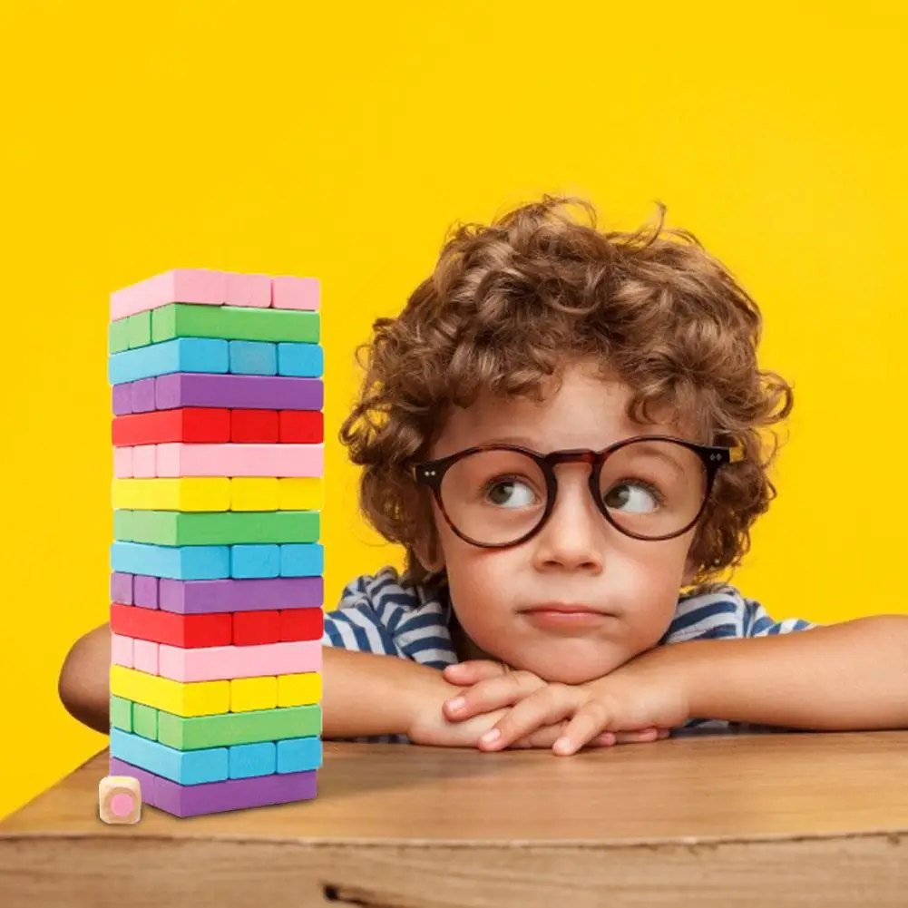 48 Pcs Wooden Toy Stacking Board Games Tower Building Blocks Educational Brain Game Gift for ShareBetween Parents And Children