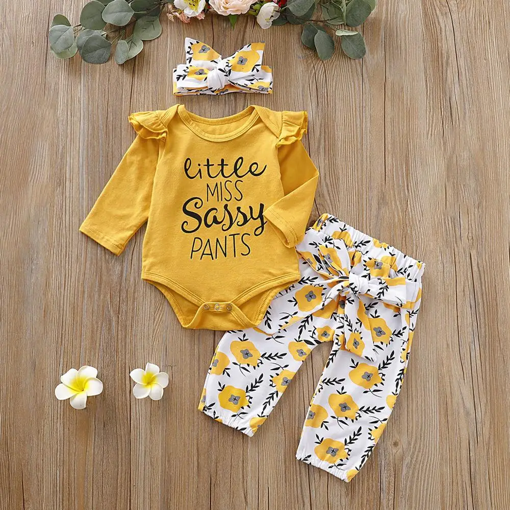 Baby Clothes Sets Cotton Letter Print Newborn Girls Bodysuits Pants Headband Outfits Spring Autumn Long Sleeve Infant 2pcs 0-18M
