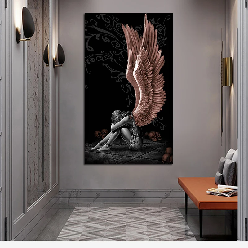 Ангелы и демоны холст живопись без рамки серый персонаж плакат и принты стены Искусство картина для гостиной украшение дома