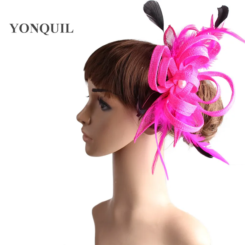 21 цвет розовый sinamay головной убор вуалетки аксессуары Элегантные женские вечерние аксессуары для волос MYQ106 - Цвет: hot pink