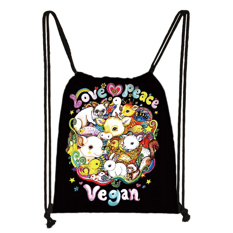Милая веганская сумка на шнурке для вегетарианства, женские модные сумки для хранения, брезентовый Рюкзак для девочек-подростков, вечерние сумки для покупок - Цвет: skdvegan17
